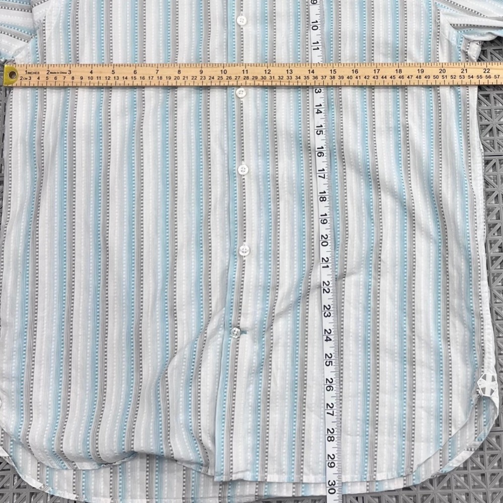Austin Reed Button Down Shirt‎ Mens Medium Blue Grey White Striped Short Sleeve - Picture 8 of 9